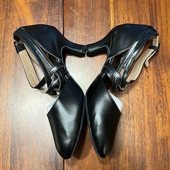 Black Faux Leather Strapped Closed Toe Pumps Womens US 6.5/7 - Picture 4 of 6